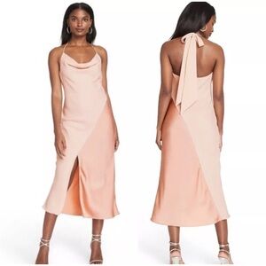 NWT Cushnie Blush Pink Crepe Satin Halter Neck Slip Dress